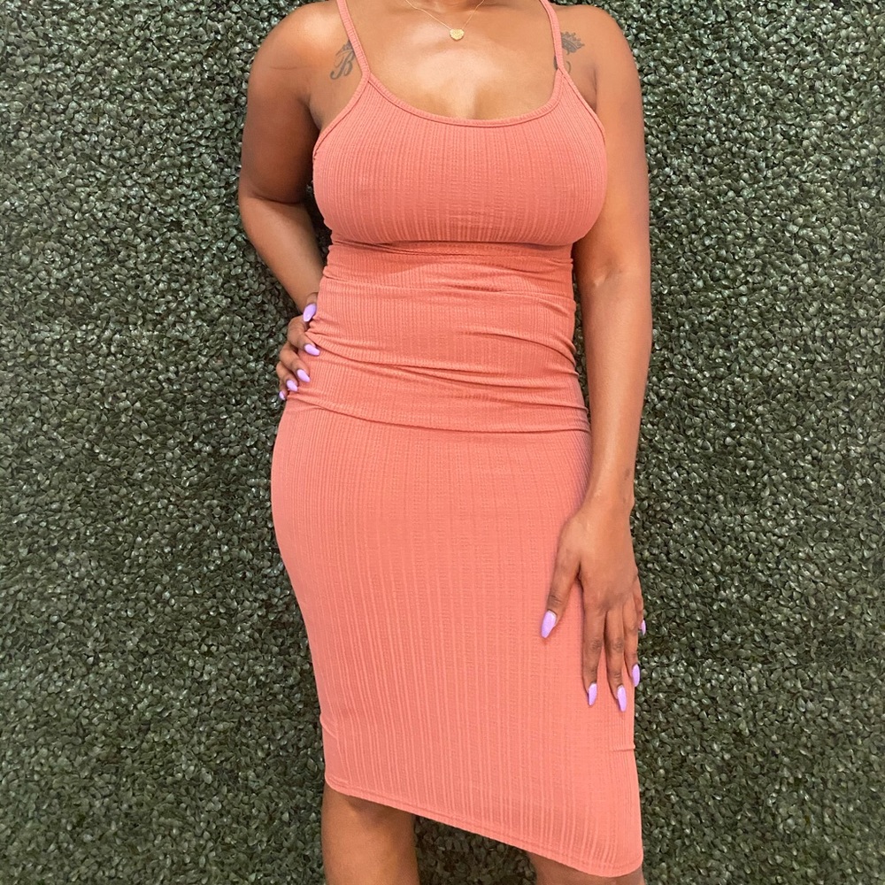 Thin strapped bodycon knee length dress